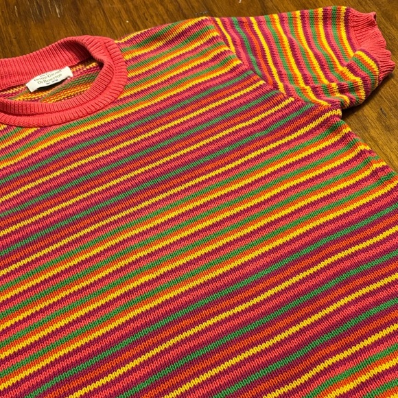 United Colors Of Benetton Vibrant Striped Cotton Sweater - L - 90’s Y2K - Picture 4 of 6